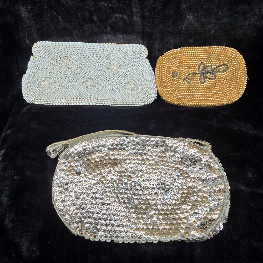 Vintage Bags Clutches Beads Sequins Lot Of 3 Made In Japan Evening Purse